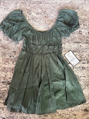 B Darlin Olive Puff-Sleeve Smocked Waist Dress
